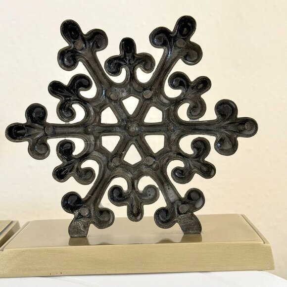 Reindeer Snowflake Metal Stocking Holder Set Christmas Mantel Hooks Gold Tone - Picture 15 of 16